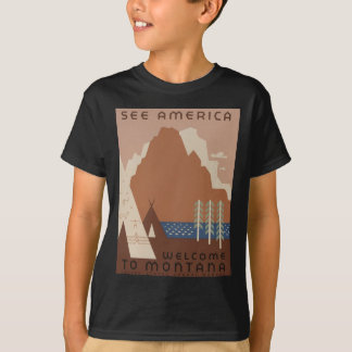 Camiseta Estado de Montana: Tribus Indígenas, Montañas, Pra