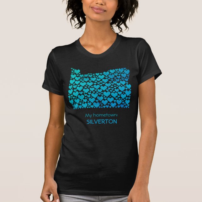 Camiseta Estado de Oregon Silhouette Hearts & Hometown (Anverso)