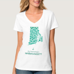 Camiseta Estado de Rhode Island Silhouette Hearts & Hometow