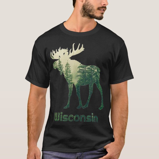 Camiseta Estado De Wisconsin Moose Forest Tree Hunter Wildl (Anverso)
