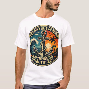 Camiseta Estado Oceánico de la Mente Ancla Vintage Onda Ata