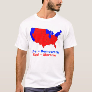 Camiseta estados, azul = Democratic, rojo = morónico