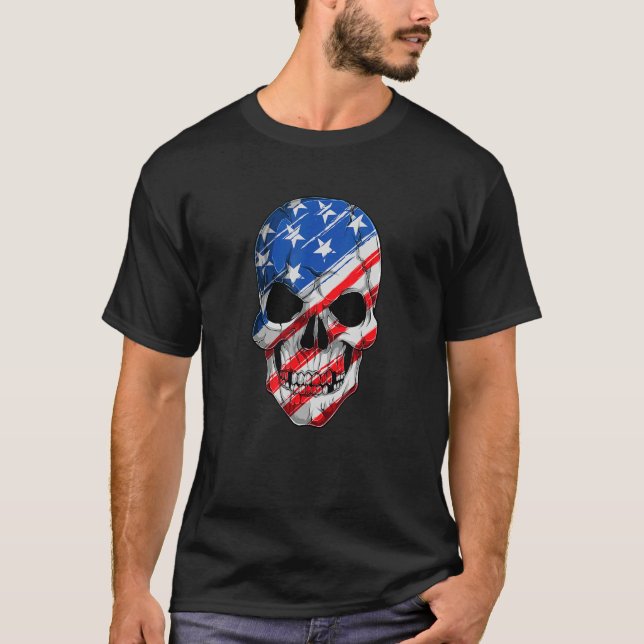 Camiseta Estados Unidos Bandera Americana Skeleton Skull Pa (Anverso)