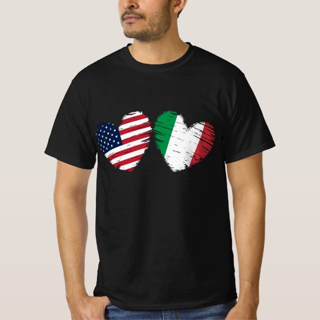 Camiseta Estados Unidos Italia Bandera Corazón Italiano Ame (Anverso)