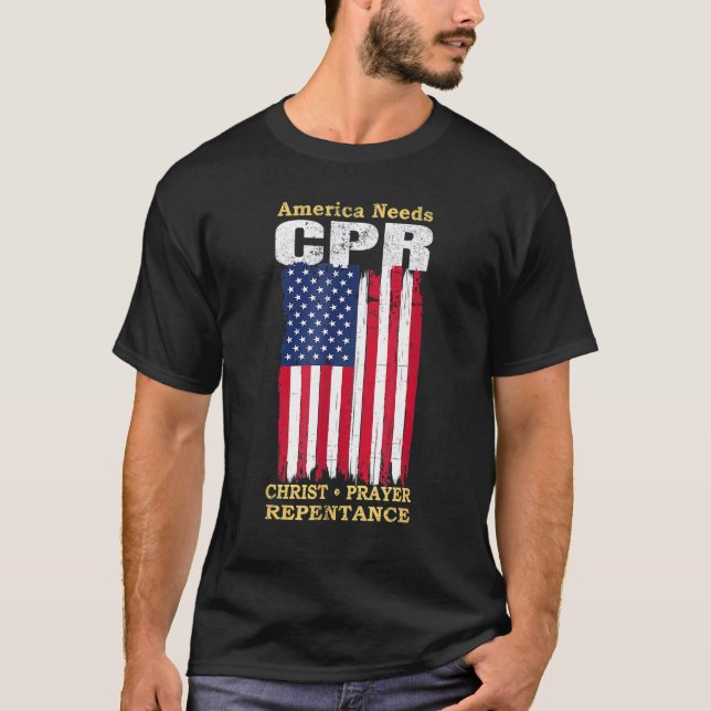 Camiseta Estados Unidos necesita CPR Christ Prayer Repentan (Anverso)