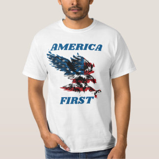 Camiseta Estados Unidos primero con letras azules y un águi