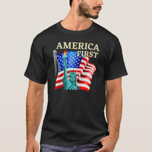 Camiseta Estados Unidos Primero Estatua De La Bandera Estad