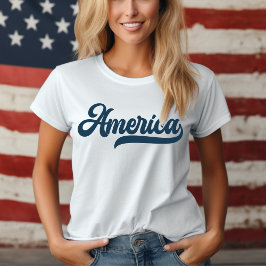 Camiseta Estados Unidos retro en guión azul de marina decor