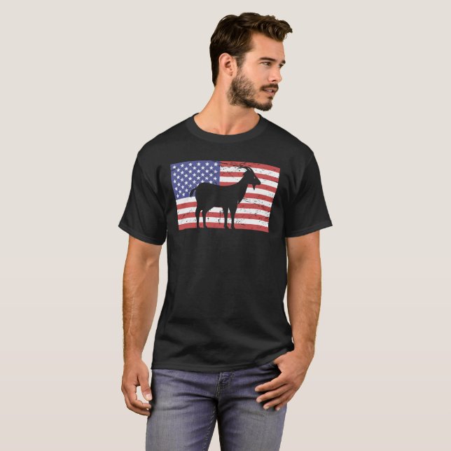 Camiseta Estados Unidos señalan por medio de una bandera y (Anverso completo)