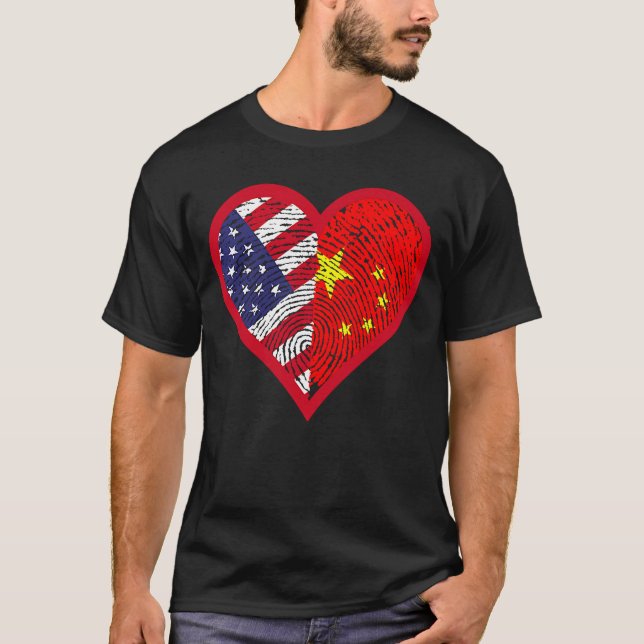 Camiseta Estados Unidos y China Dos países un corazón (Anverso)