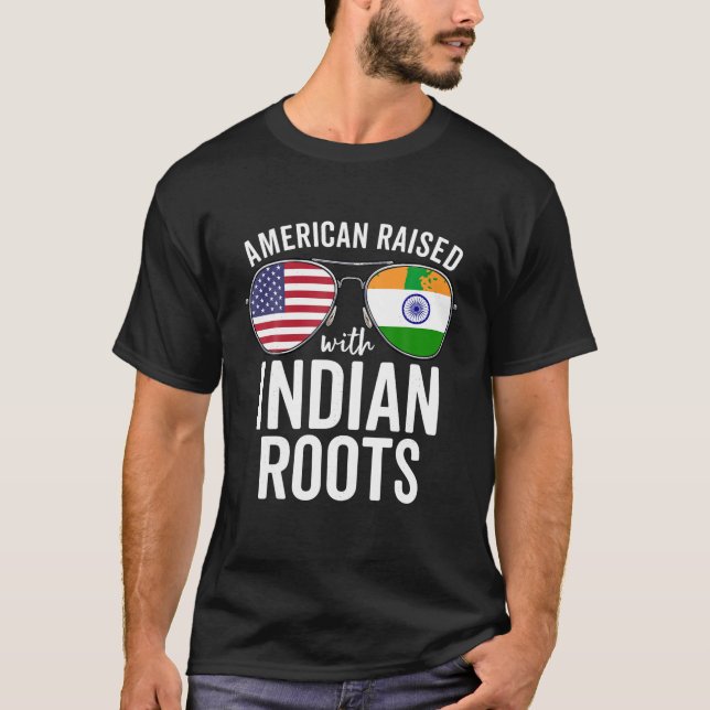 Camiseta Estadounidense alzado con raíces indias Bandera de (Anverso)