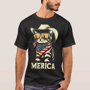Camiseta Estadounidense Cat 4 De Julio Hombres Mujeres Niño