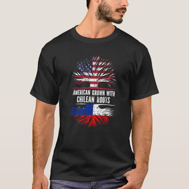 Camiseta Estadounidense Creció Con Raíces Chilenas Bandera  (Anverso)
