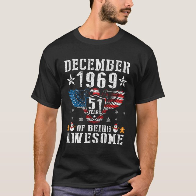 Camiseta Estadounidense En Diciembre De 1969 Cumpleaños 51  (Anverso)