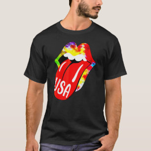 Camiseta Estadounidense Tie Dye Lips 4 De Julio Patriótico