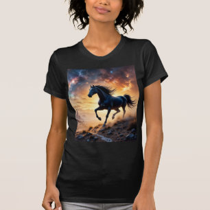 Camiseta Estallión negro en el desierto estrellas nebulosas