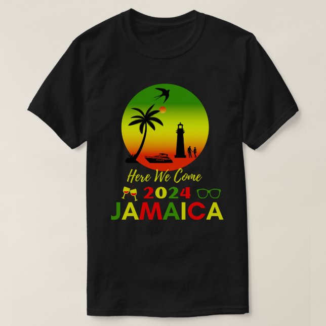Camiseta Estamos aquí en Jamaica 2024 con la bandera jamaiq (Diseño del anverso)