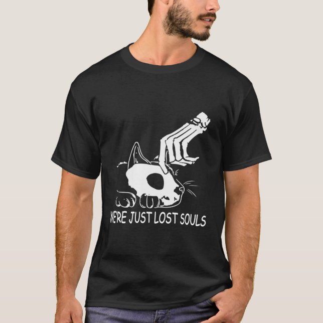 Camiseta Estamos Perdidos Souls Skeleton Cat Halloween (Anverso)