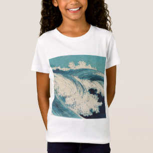 Camiseta Estampa antigua de olas del océano azul en bloque 
