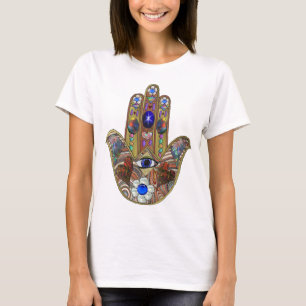 Camiseta Estampa artística de Hamsa Judaica Corazones Flore