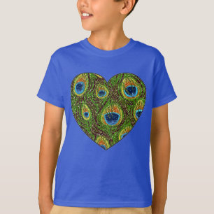 Camiseta Estampa de arte brillante de pluma de pavo real