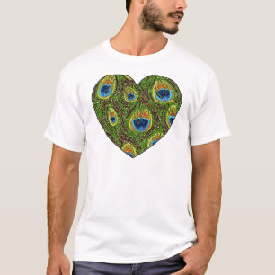 Camiseta Estampa de arte brillante de pluma de pavo real