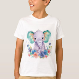Camiseta Estampa de arte infantil de elefante al aguarela c