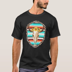 Camiseta Estampa de cráneo de vaca Serape Girasol Leopardo