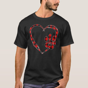 Camiseta Estampa de pata de cuadros rojos Corazón divertido