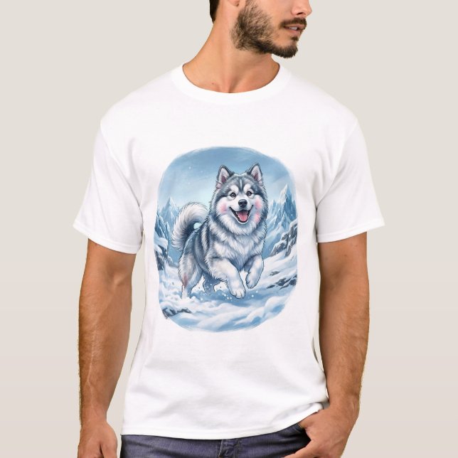 Camiseta Estampa de pecho de perro de montaña invernal (Anverso)