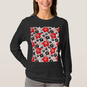 Camiseta Estampa floral de hibisco tropical rojo negro