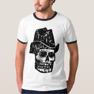 Camiseta Estampa Vintage de Cráneo de Vaquero con Sombrero