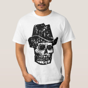 Camiseta Estampa Vintage de Cráneo de Vaquero con Sombrero