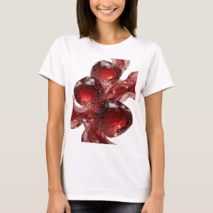 Camiseta Estampado de corazones de vidrio rojo plateado en