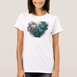 Camiseta Estampado de corazones plateados y turquesas limpi