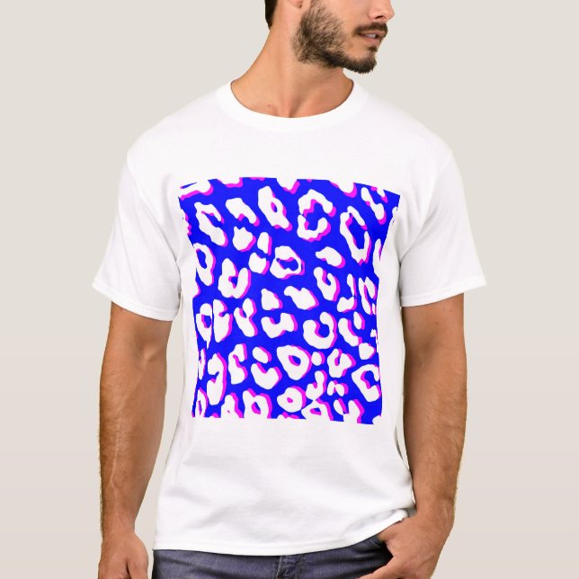 Camiseta Estampado de leopardo blanco azul rosa (Anverso)
