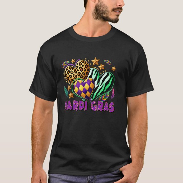 Camiseta Estampado de leopardo Corazones Lindos de Mardi Gr (Anverso)