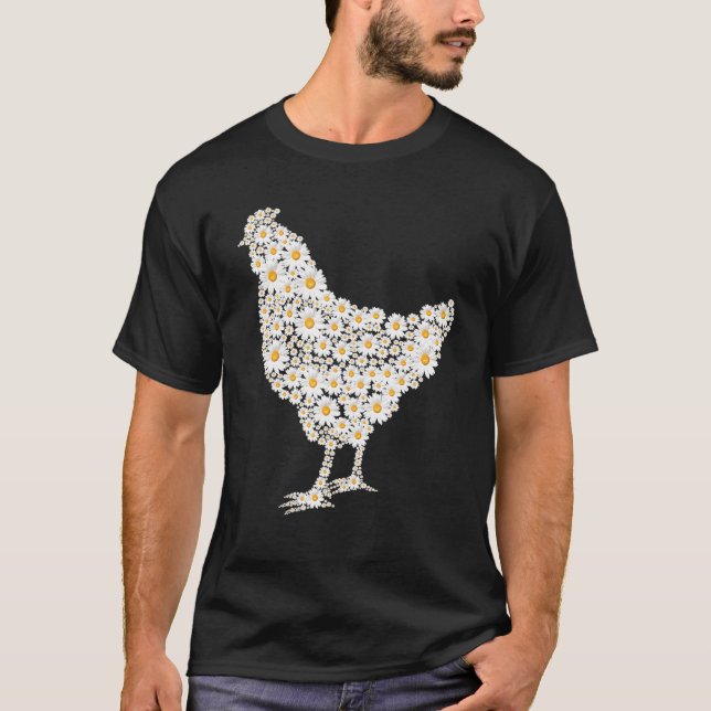 Camiseta Estampado de pollo de flores de margarita blancas  (Anverso)
