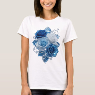 Camiseta Estampado de ROSAS AZULES y DIAMANTES de plata jug