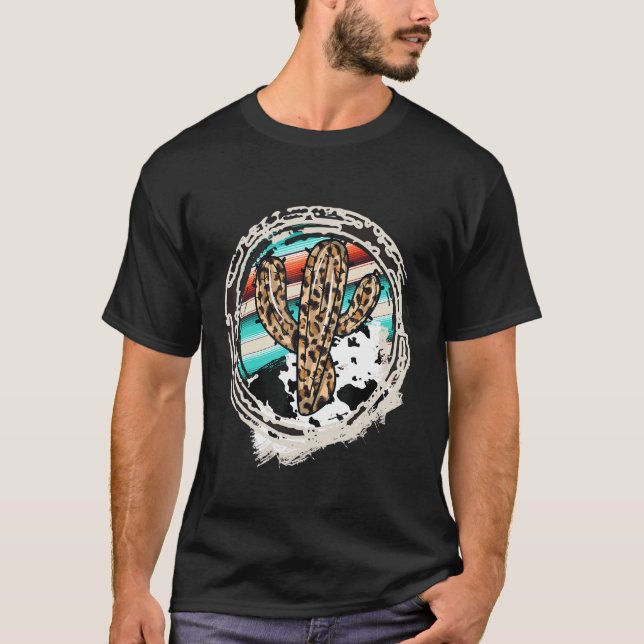 Camiseta Estampado de vaca leopardo Cactus Serape Imprimir  (Anverso)