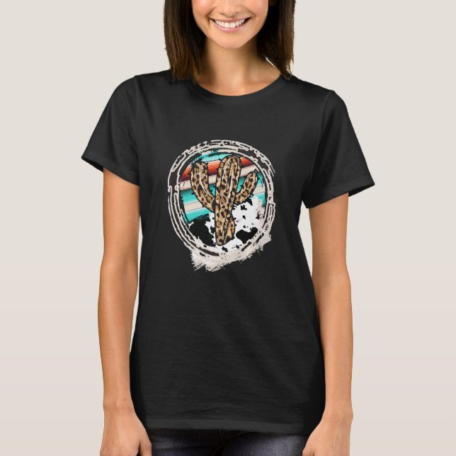 Camiseta Estampado de vaca leopardo Cactus Serape Imprimir  (Anverso)