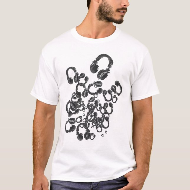 Camiseta estampilla de música fría de audífonos de DJ (Anverso)