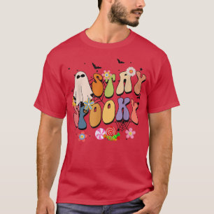 Camiseta Estancia Spooky Retro Groovy Fantasma Floral Happy
