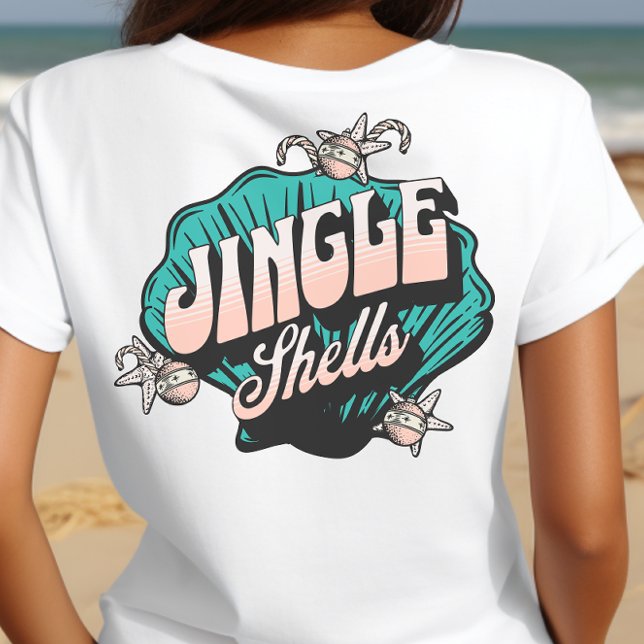 Camiseta Estanques de jingle - Navidades Vintage Beach (Jingle Shells Vintage Christmas Beach shirt in pink and teal)