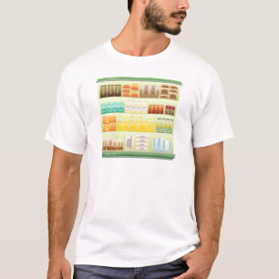 Camiseta estante de supermercado café té granos