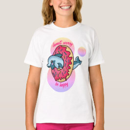 Camiseta Estar contentos con delfín lindo y donut rosado ro