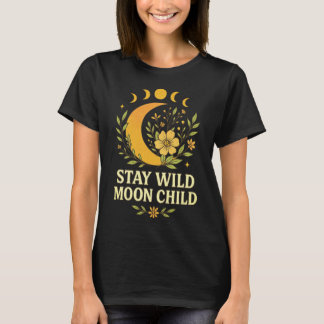 Camiseta Estar salvaje Luna Niño Boho Floral Luna Celestial