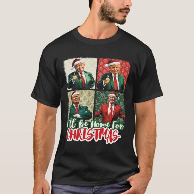 Camiseta Estaré en casa para los Navidades Santa Funny Trum (Anverso)