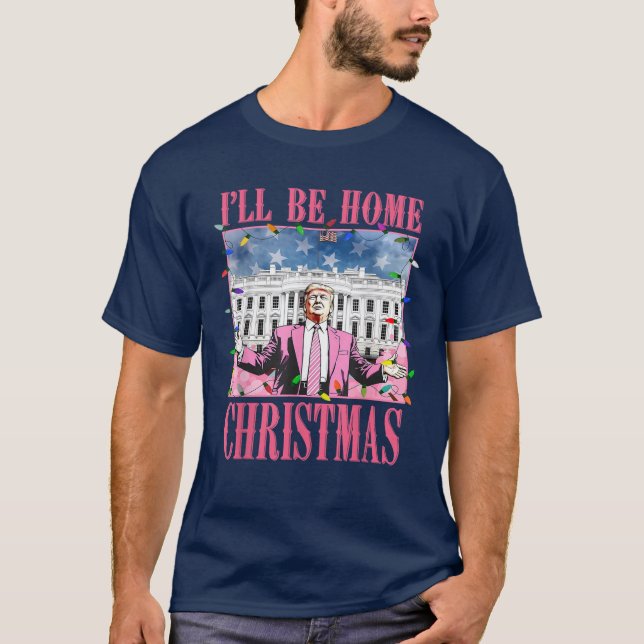 Camiseta Estaré en casa para los Navidades Santa Funny Trum (Anverso)