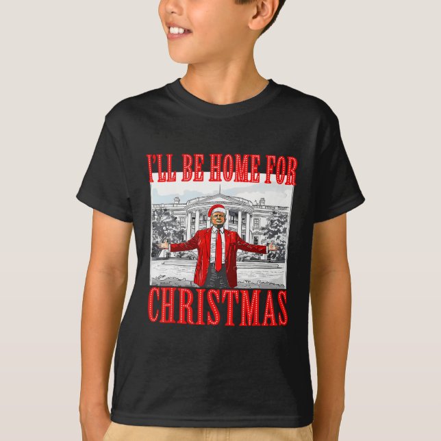 Camiseta Estaré en casa para los Navidades Santa Funny Trum (Anverso)